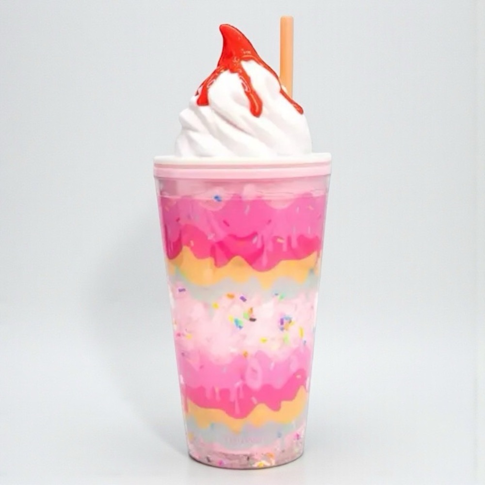 Bewaltz Strawberry Milkshake Tumbler Cup Whipped Cream Lid Pink Kawaii NWT